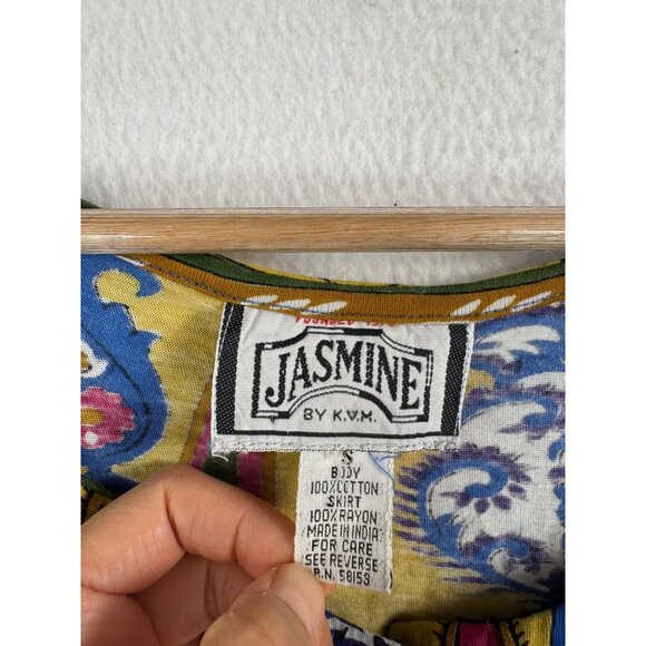 VTG Jasmine by KVM floral colorful crinkle button down maxi dress sz S - Picture 2 of 10